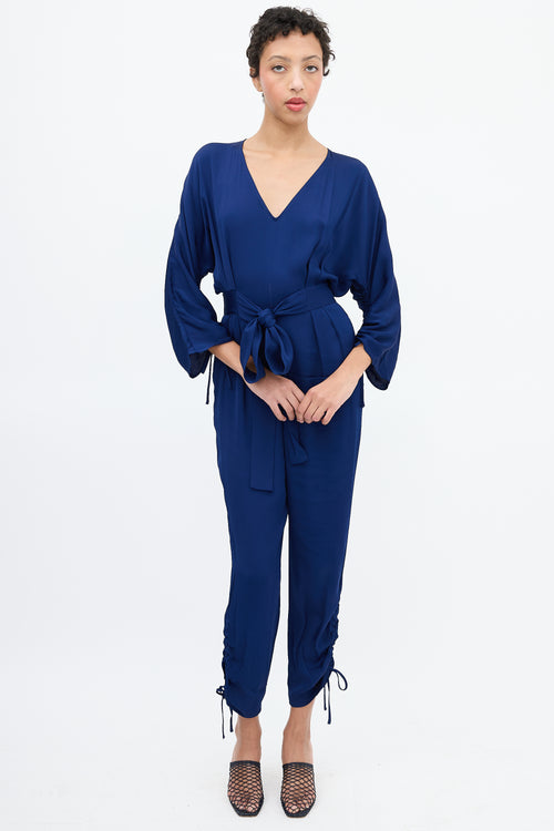 Stella McCartney Navy Tie Ruched Jumpsuit