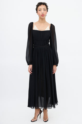 Stella McCartney Black Silk Gathered Overlay Dress