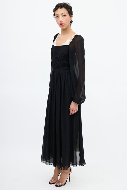 Stella McCartney Black Silk Gathered Overlay Dress