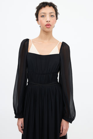 Stella McCartney Black Silk Gathered Overlay Dress