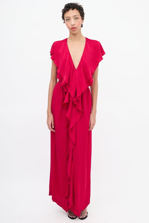 Stella McCartney Red Satin Ruffle Faux Wrap Dress