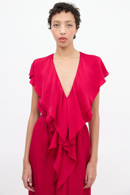 Stella McCartney Red Satin Ruffle Faux Wrap Dress