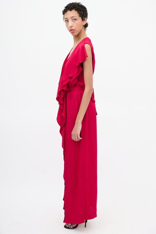 Stella McCartney Red Satin Ruffle Faux Wrap Dress