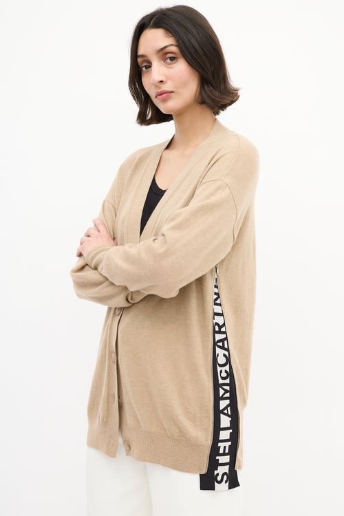 Stella McCartney Beige Wool Zip Logo Side Cardigan