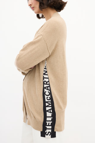 Stella McCartney Beige Wool Zip Logo Side Cardigan