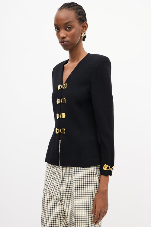 St. John Black Knit Hardware Embellished Jacket