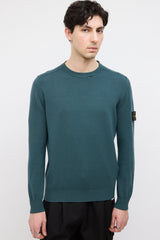 Stone Island Green Wool Crewneck Logo Sweater