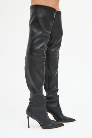 Stuart Weitzman Black Leather Ultrastuart 100 Stretch Boot