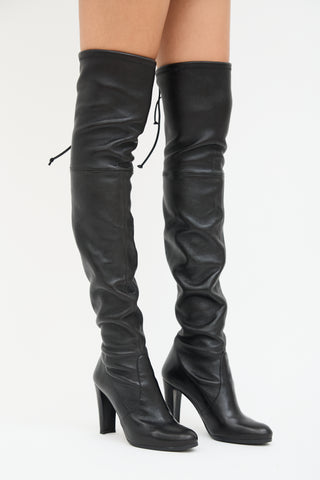 Stuart Weitzman Black Leather Highland Boot