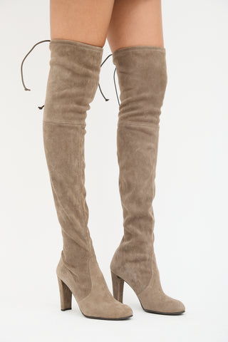 Stuart Weitzman Taupe Suede Highland Boot