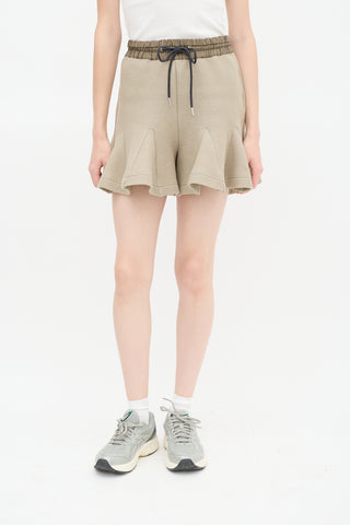 Sacai Green Drawstring Flared Short