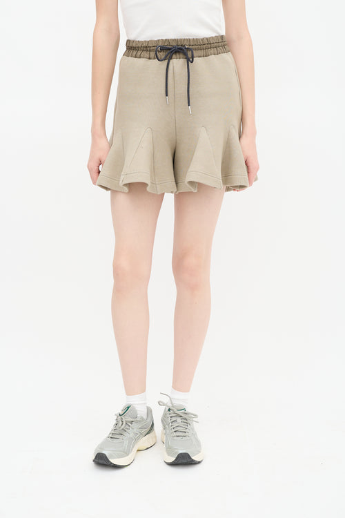 Sacai Green Drawstring Flared Short