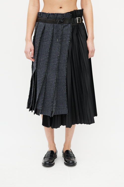 Sacai Black & Blue Pleated Plaid Skirt