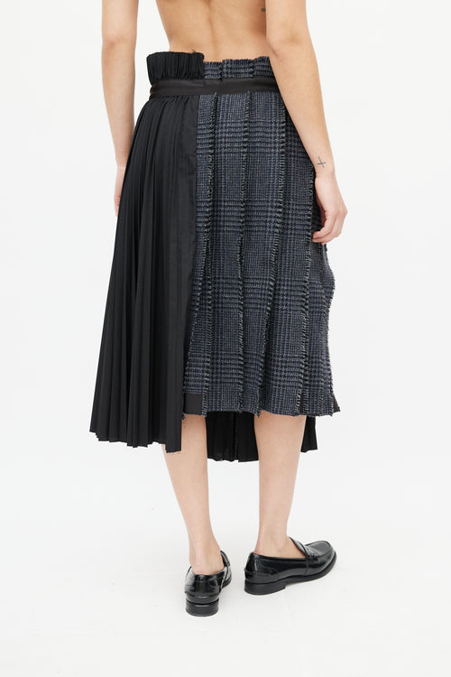 Sacai Black & Blue Pleated Plaid Skirt