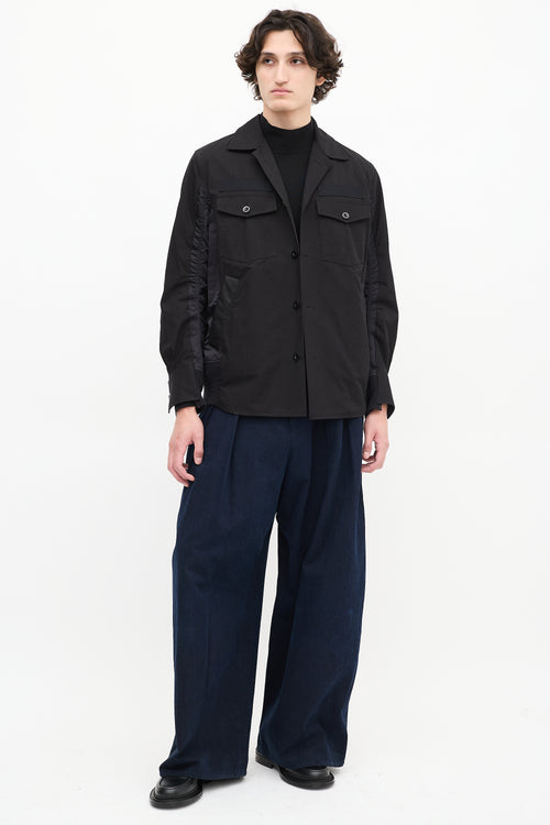 Sacai Black Cotton & Nylon Panelled Four Pocket Shirt