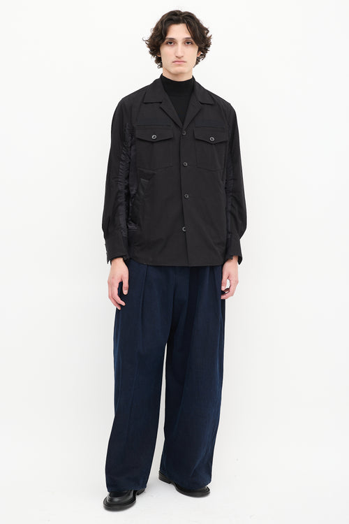 Sacai Black Cotton & Nylon Panelled Four Pocket Shirt