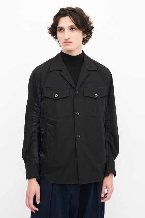 Sacai Black Cotton & Nylon Panelled Four Pocket Shirt