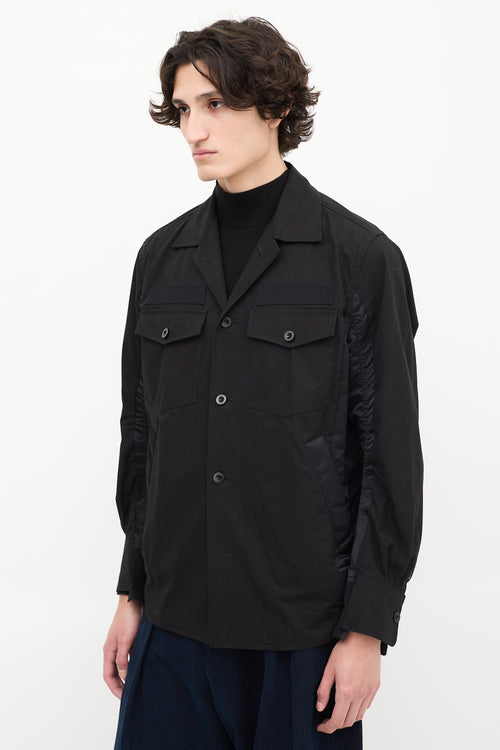 Sacai Black Cotton & Nylon Panelled Four Pocket Shirt