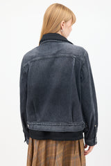 Sacai Black Cotton & Wool Layered Moto Denim Jacket