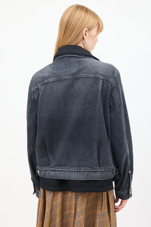 Sacai Black Cotton & Wool Layered Moto Denim Jacket