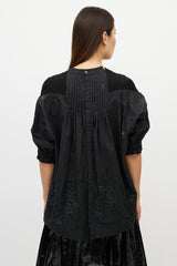 Sacai Black Knit Pleated Eyelet Top