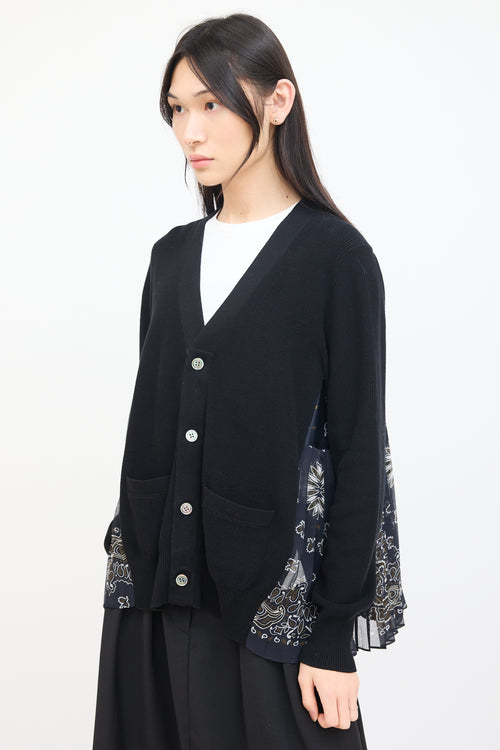 Sacai Black & Multi Knit Pleated Cardigan