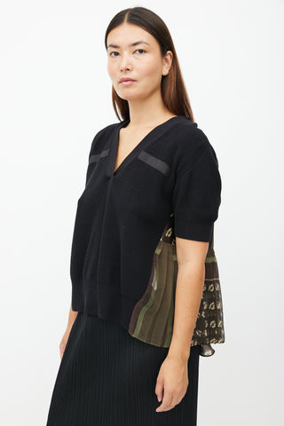 Sacai Black & Multicolour Pleated Knit Top