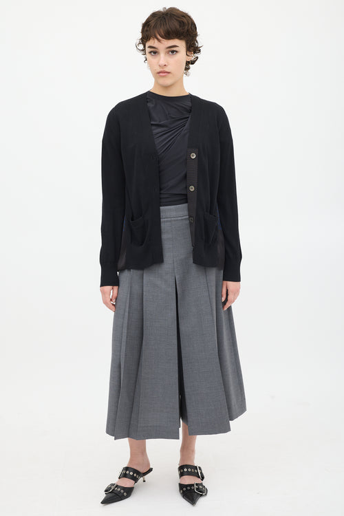 Sacai Black & Navy Knit Pleated Cardigan