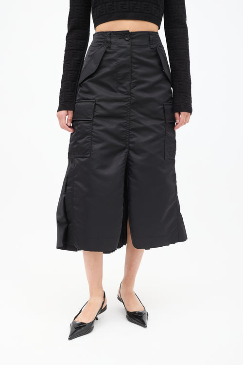 Sacai Black Nylon Pleated Cargo Skirt