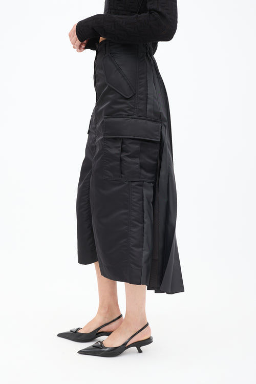 Sacai Black Nylon Pleated Cargo Skirt