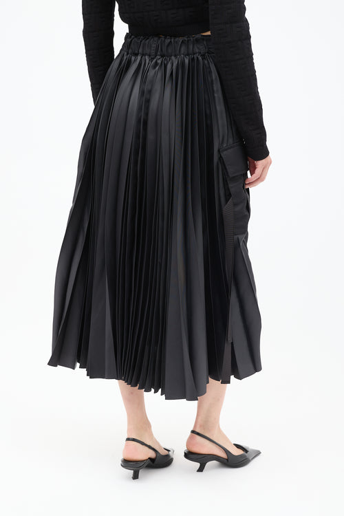 Sacai Black Nylon Pleated Cargo Skirt