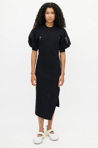 Sacai Black Ribbed Knit & Nylon Puff Dress