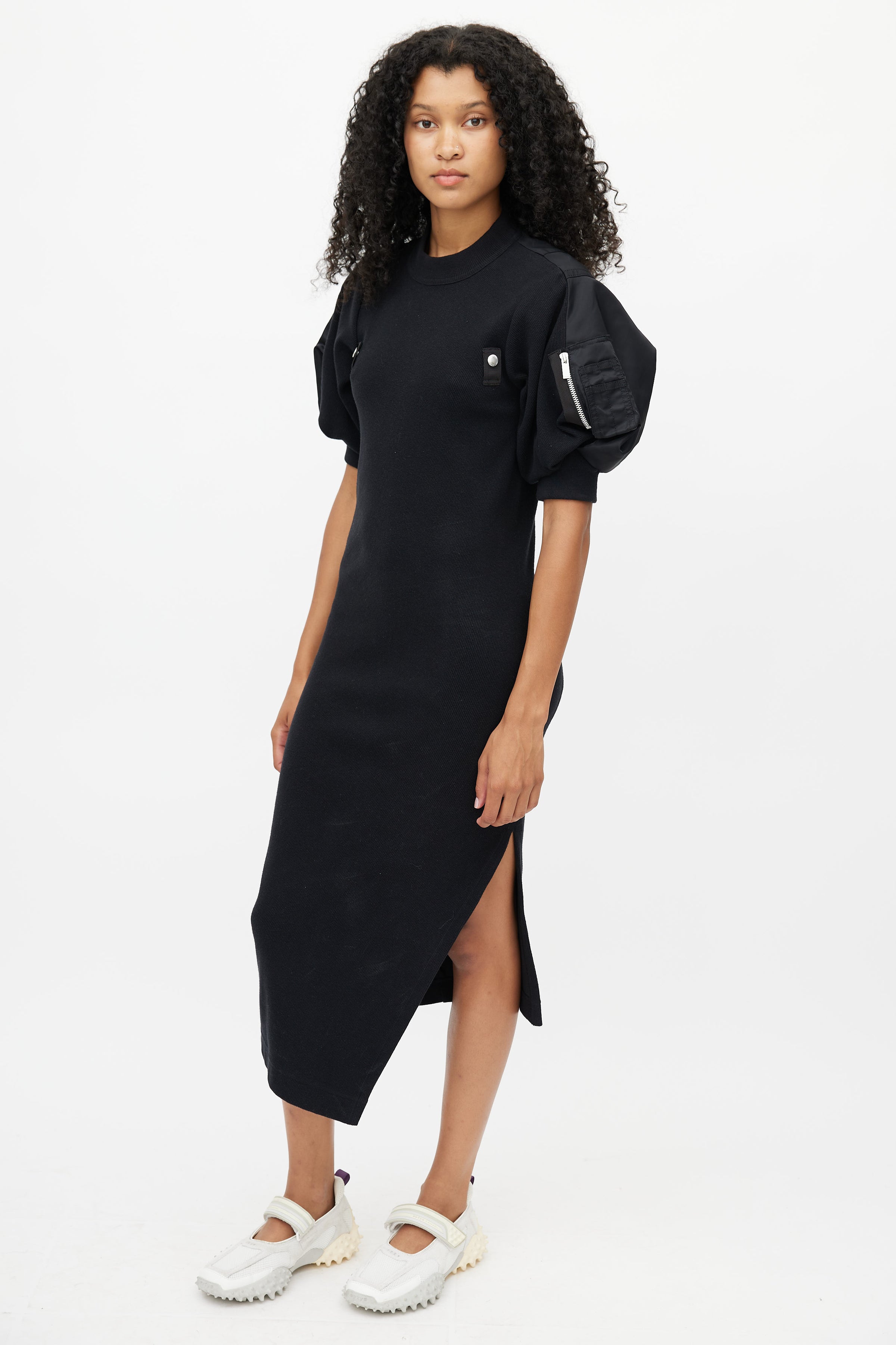 sacai knit dress Sacai Silk Chiffon Mix Knit Dress in Off White