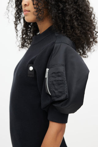 Sacai Black Ribbed Knit & Nylon Puff Dress