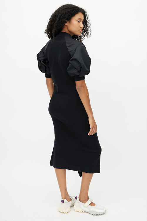 Sacai Black Ribbed Knit & Nylon Puff Dress