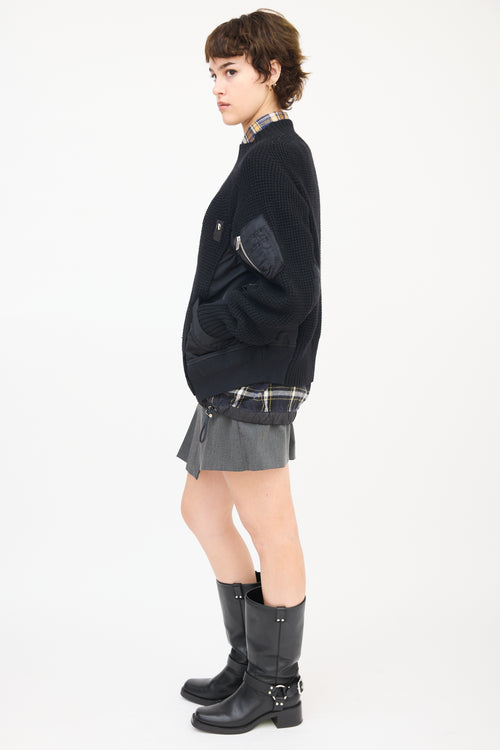 Sacai Black Wool & Nylon Panelled Mock Neck Sweater