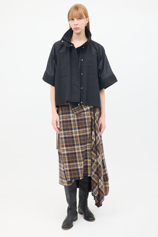 Sacai Black Cotton & Nylon Panelled Short Sleeve Cape Jacket