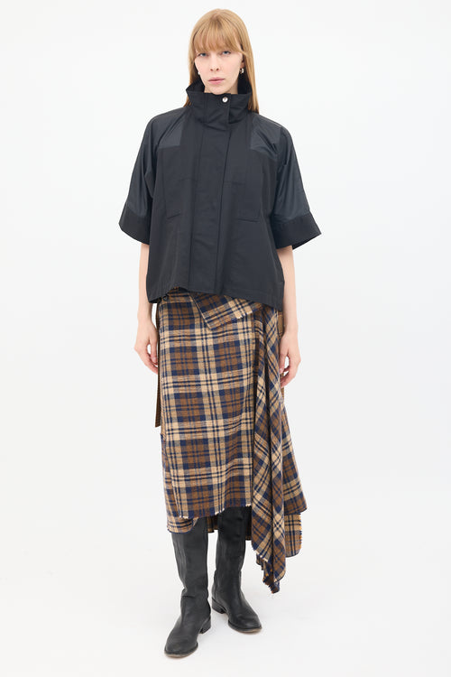 Sacai Black Cotton & Nylon Panelled Short Sleeve Cape Jacket