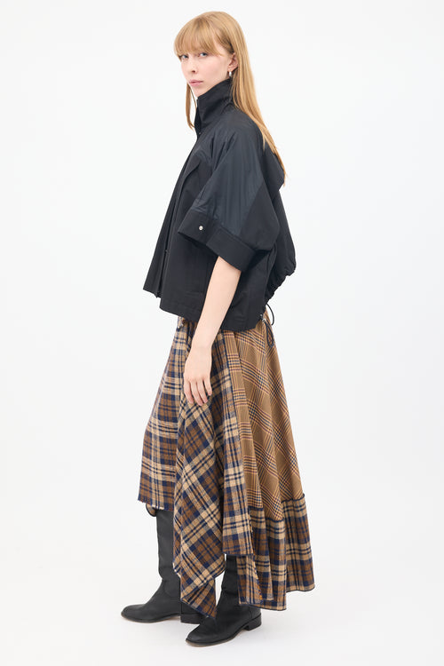 Sacai Black Cotton & Nylon Panelled Short Sleeve Cape Jacket