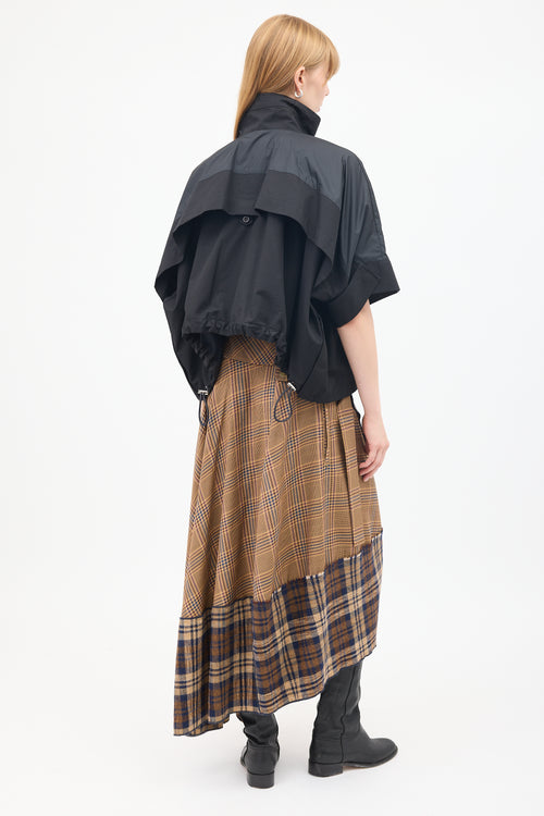 Sacai Black Cotton & Nylon Panelled Short Sleeve Cape Jacket