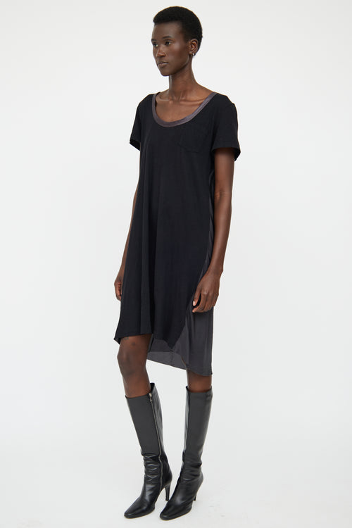 Sacai Black & Grey Mixed Media T-Shirt Dress