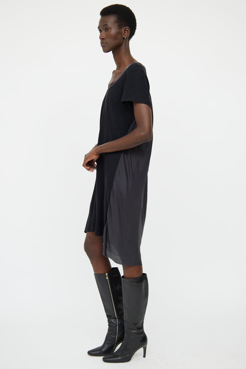 Sacai Black & Grey Mixed Media T-Shirt Dress