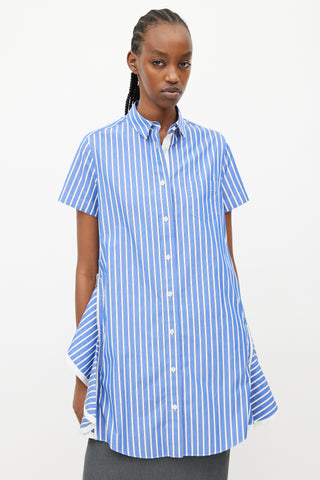 Sacai Blue & White Stripes Flared Shirt Dress