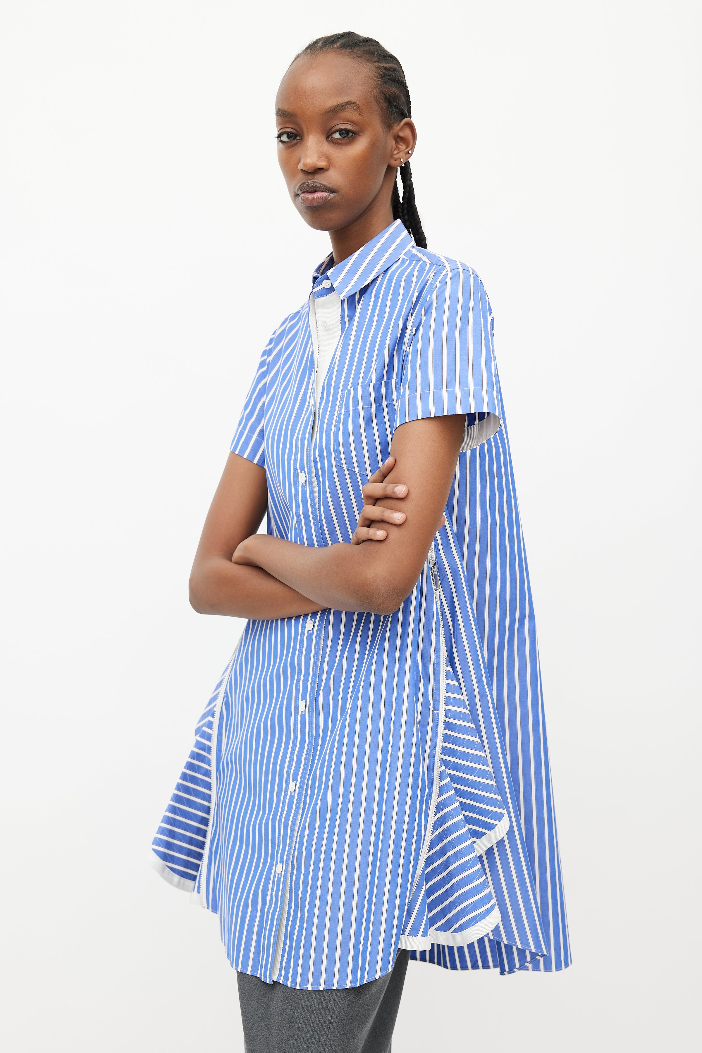 Sacai // Blue & White Stripes Flared Shirt Dress VSP Consignment Sacai // Blue & White Stripes Flared Shirt Dress VSP Consignment