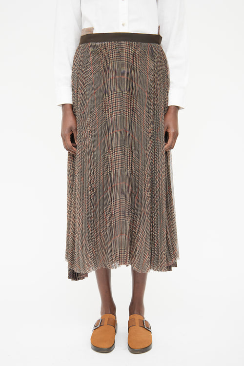 Sacai Brown Print Pleat Skirt