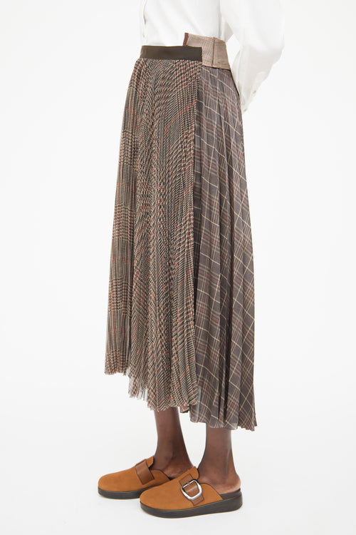 Sacai Brown Print Pleat Skirt