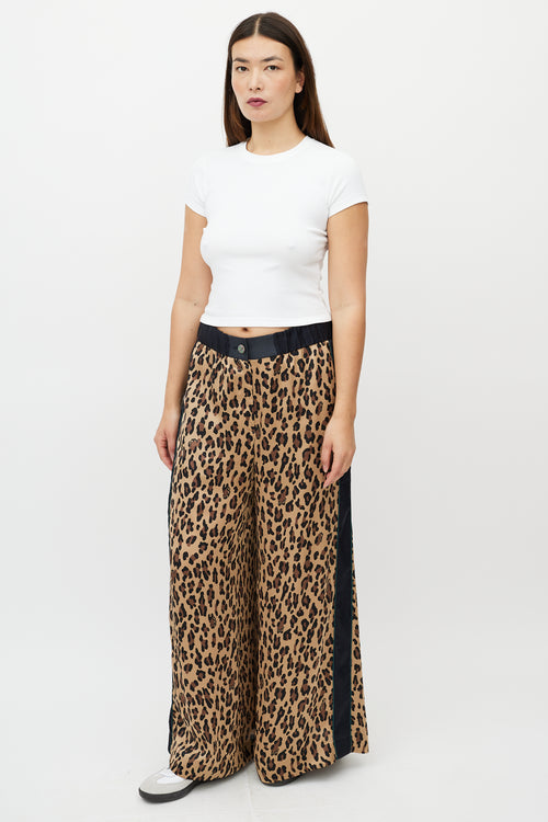 Sacai Brown & Navy Patterned Wide Leg Trouser