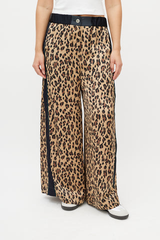 Sacai Brown & Navy Patterned Wide Leg Trouser