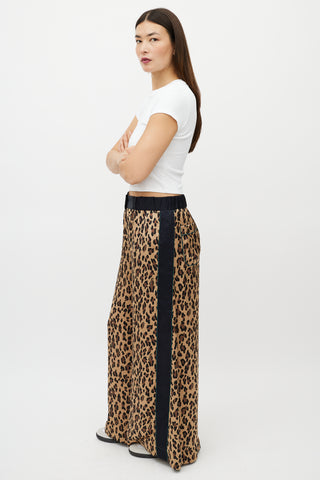 Sacai Brown & Navy Patterned Wide Leg Trouser