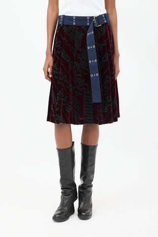 Sacai Burgundy & Multicolour Velvet Belted Appliqué Skirt